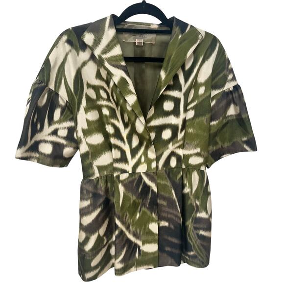 Giambattista Valli Green print short sleeve jacket blouse with button 44/M Italy - Picture 13 of 16